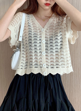 防晒开衫女夏装新品钩花镂空针织