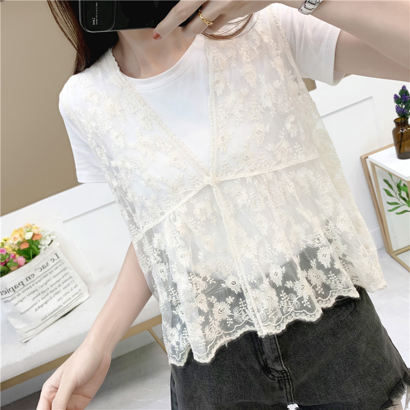 2026夏季韩版无袖蕾丝薄款小衫搭罩衫外披微透马甲背心女宽松上衣