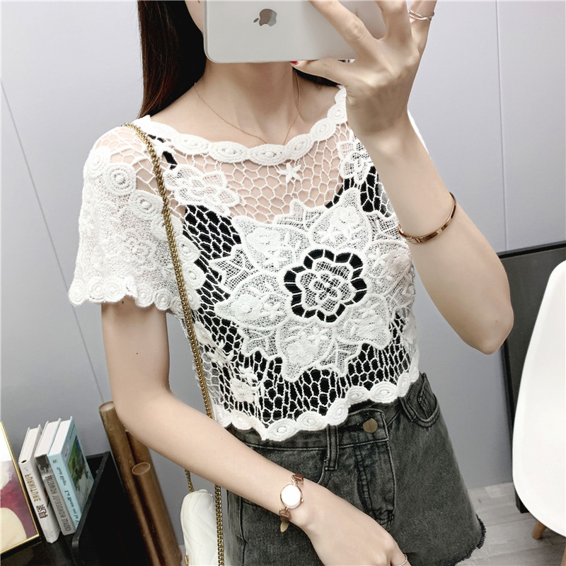 套头罩衫夏季防晒短款空调坎肩镂空勾花蕾丝体恤女学生针织小披肩,女装/女士精品,蕾丝衫/雪纺衫,淘宝优惠券,粉丝福利购,淘宝优惠卷