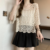 七分袖 波西米亚复古风钩花镂空薄款 洋气外搭罩衫 夏季 上衣潮 针织衫