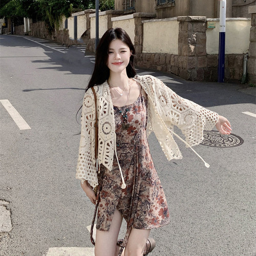 度假风复古针织开衫女夏防晒