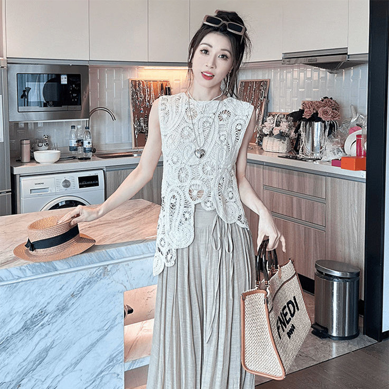 镂空钩花小个子韩版罩衫女