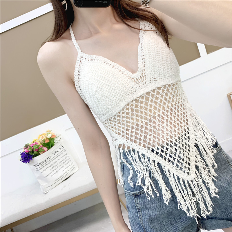 ins网红海边度假2025夏季心机挂脖镂空性感吊带泡温泉流苏背心女