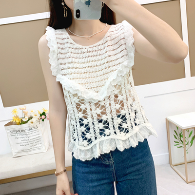 钩花镂空针织背心无袖坎肩上衣女