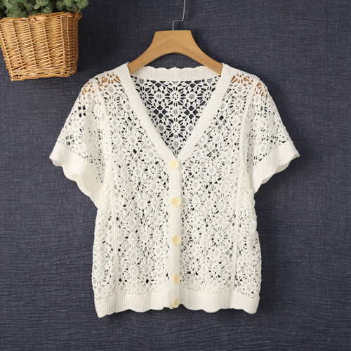 夏季短款镂空针织开衫女薄款多搭