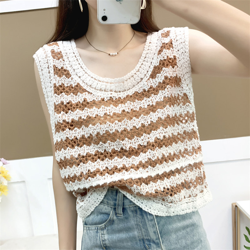 复古条纹针织吊带背心女内搭夏季设计感小众外穿宽松辣妹无袖上衣