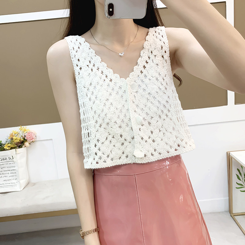 2025春夏季韩版镂空开衫马甲女外搭叠穿短款马夹外穿百搭坎肩背心