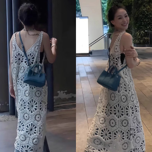 波西米亚设计感镂空针织吊带背心女夏季外搭中长款蕾丝防晒罩衫薄