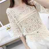 小披肩女春夏短款 外搭 百搭裙子外套勾花镂空蕾丝上衣搭配吊带裙