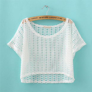 2025夏季套头chic大码宽松罩衫女夏针织沙滩短款镂空短袖薄款外搭