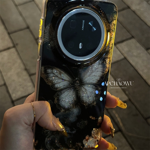 ins双层闪粉黑色水墨蝴蝶链条适用mate70pro华为手机壳mate60pro全包60pro+防摔套pura70pro女款mate60