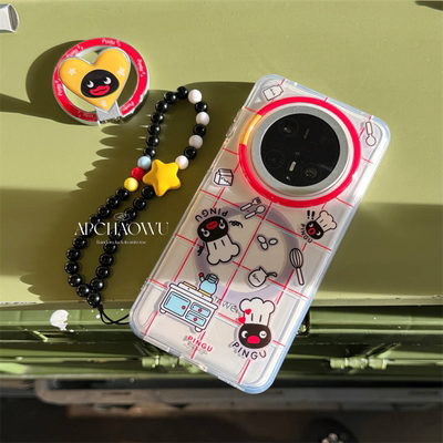 可爱格子厨师企鹅支架适用mate70pro华为手机壳pura70/80pro创意60pro+防摔套mate60pro全包女款