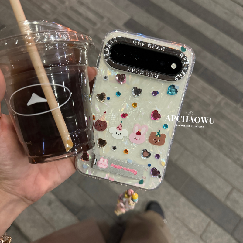 可爱贝壳纹曲奇饼小动物diy贴钻适用华为PuraxView阔直板手机壳mate90promax/80/70全包防摔套女款