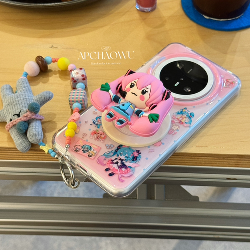 可爱双层蓝粉发少女磁吸支架适用mate70pro华为手机壳pura70/80pro创意60pro+全包防摔mate80pro女款