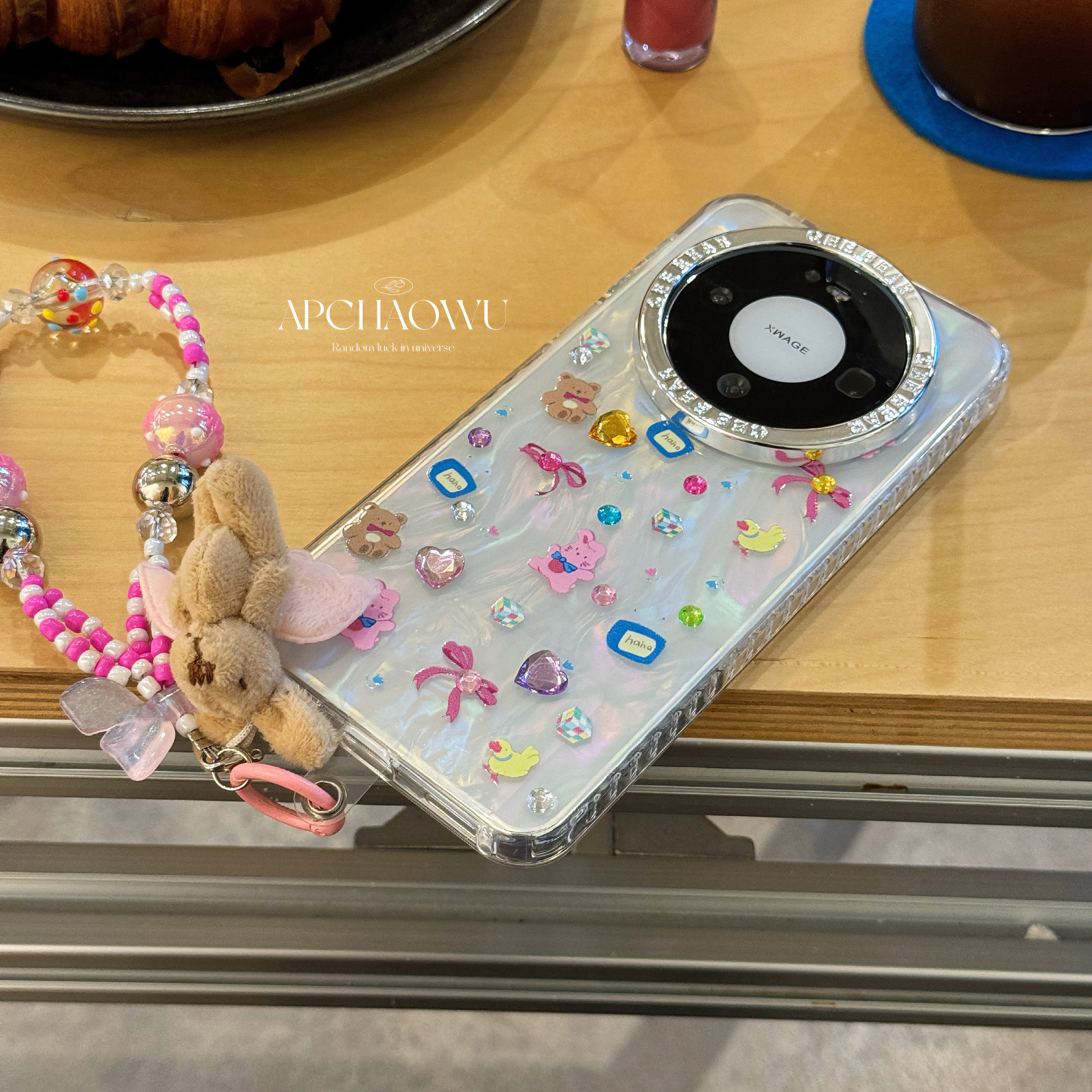 可爱贝壳纹diy贴钻小熊兔子链条适用mate70pro华为手机壳pura70/80pro创意60pro+全包防摔mate80pro女款