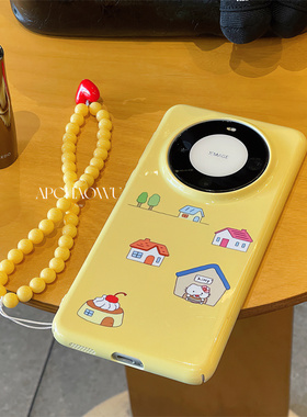 卡通ins黄色屋子kt猫链条适用mate60pro华为手机壳Pura70pro菲林mate50/40硬壳nova12/11女款p60/p50