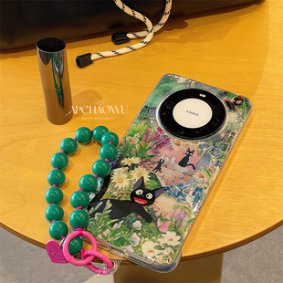 卡通双层黑色猫咪魔女链条适用mate60pro华为手机壳pura70pro全包mate50/40防摔套p60女款60pro+