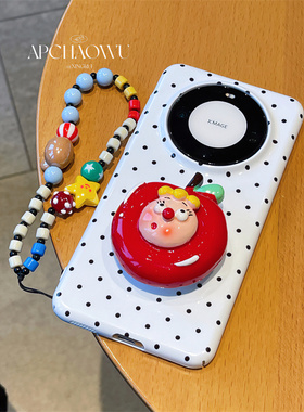韩国ins白色波点苹果女孩支架适用mate60pro华为手机壳mate50/40菲林硬壳pura70创意nova12/11女款p60p50p40