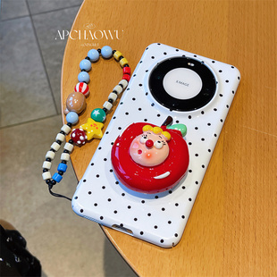 p60p50p40 11女款 韩国ins白色波点苹果女孩支架适用mate60pro华为手机壳mate50 40菲林硬壳pura70创意nova12