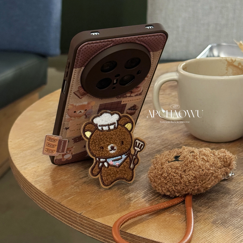 可爱ins气垫皮纹刺绣蛋糕小熊支架适用mate70pro华为手机壳pura70/80pro创意60pro+全包防摔套mate80pro女款