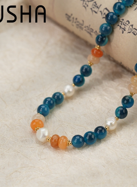 珍珠项链糖心玛瑙手工气质时尚百搭绿色小众AE346