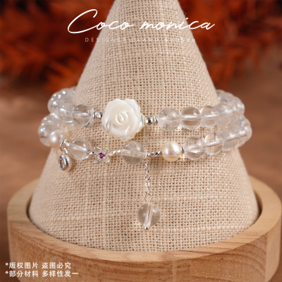 【小霞珠宝】白水晶花朵双圈手链