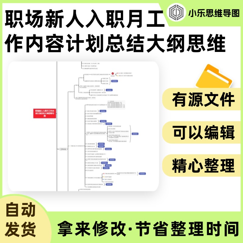 职场新人入职月工作内容计划总结大纲思维导图Xmind笔记制作电子