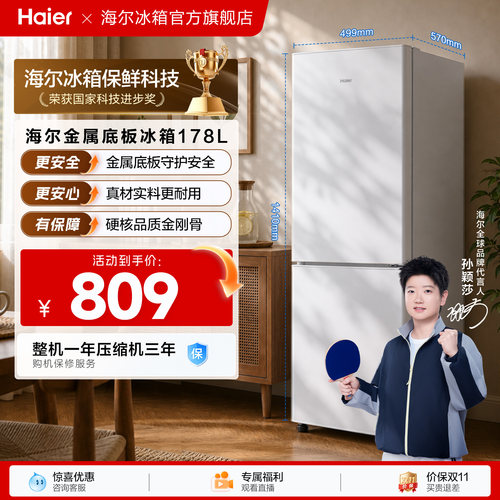 海尔178L双开两门小冰箱家用