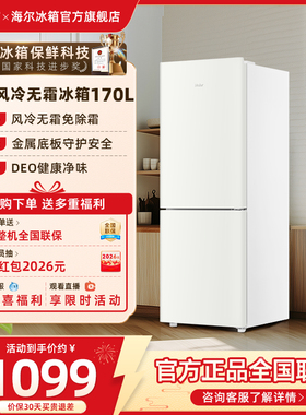 海尔170L双开两门白色风冷无霜超薄电冰箱家用小型出租房宿舍保鲜