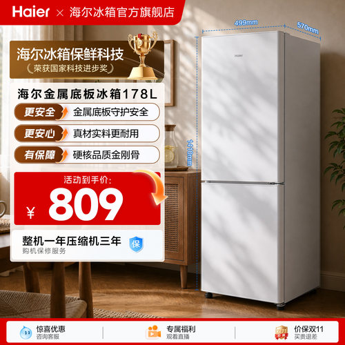 海尔178L双开两门小冰箱家用