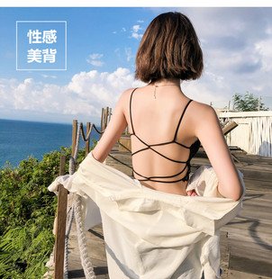 新款 文胸 吊带交叉露背蕾丝内衣女薄款 打底性感镂空美背防走光大码