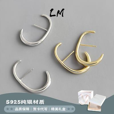 S925纯银小众简约C型光面耳钉女
