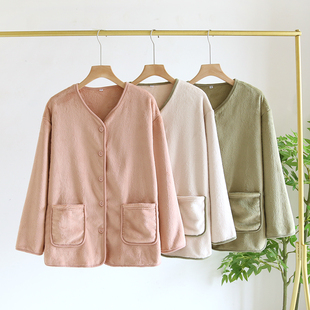 单上衣女士睡衣冬季女款秋冬款法兰绒加绒加厚款珊瑚绒家居服冬天