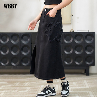 黑色牛仔半身裙女2025年春季新款小个子a字长款裙子高级感春秋季