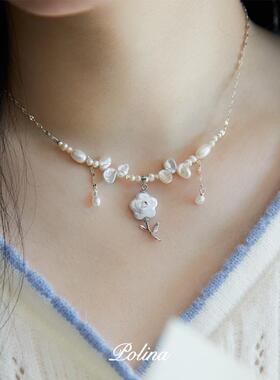 仙气花朵项链天然珍珠