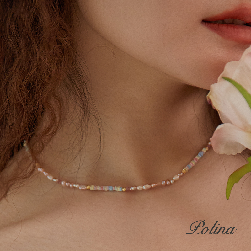 粉紫色珍珠贝母夏日项链