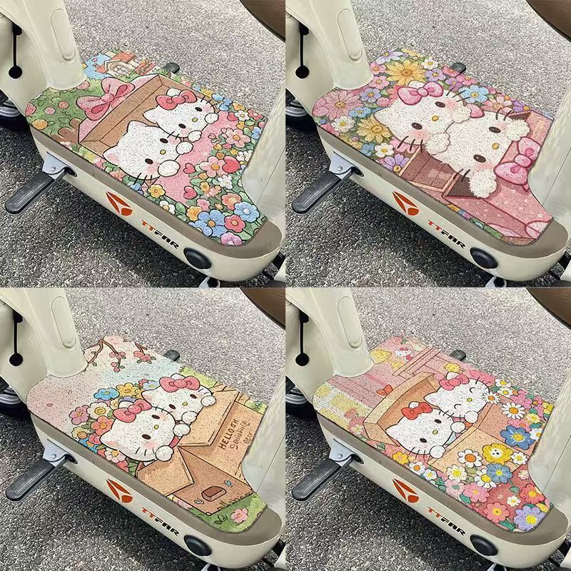 卡通凯蒂电动车脚垫黑猫丝圈多车型通用踏板垫除尘自行裁剪脚踏垫