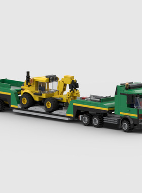MOC积木兼容国产88694绿色卡车+黄色拖车 创意套装礼物工程车模型