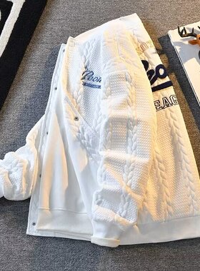 重磅痞帅情侣棒球服男款针织上衣外套秋季潮牌男士飞行员工装夹克
