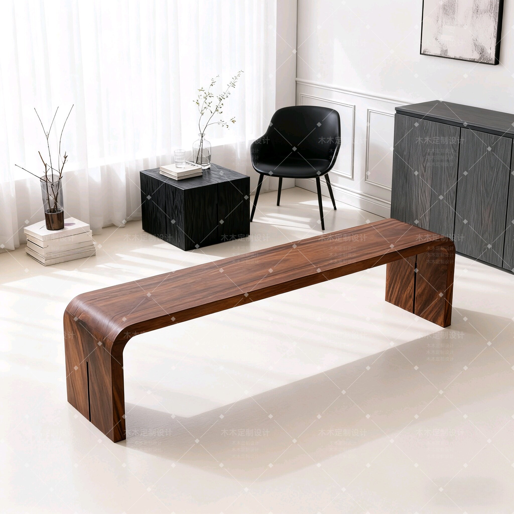 新中式南美黑胡桃木长条凳餐椅侘寂风卧室床尾凳原木条凳换鞋凳,住宅家具,床尾凳/长凳,淘宝优惠券,粉丝福利购,淘宝优惠卷