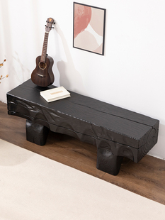 北欧实木碳化长条凳侘寂风黑色原木长凳家用餐桌长板凳服装 换鞋 凳