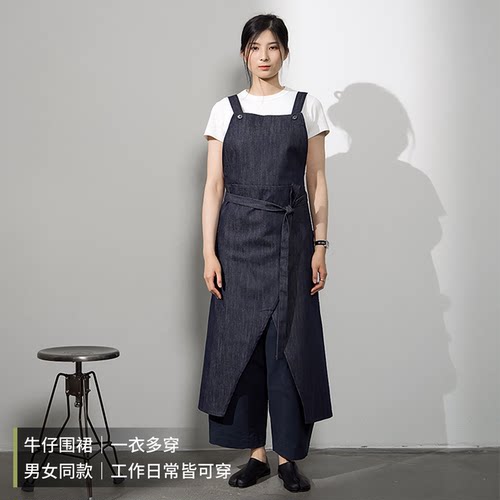 鹿造背带裤式开衩牛仔围裙