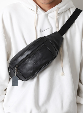 2025新款腰包男真皮牛皮大容量斜跨手机包多功能轻便健身休闲胸包