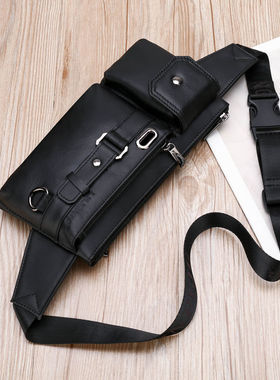 真皮男腰包手机包多功能头层牛皮斜跨胸包户外运动健身休闲男士包