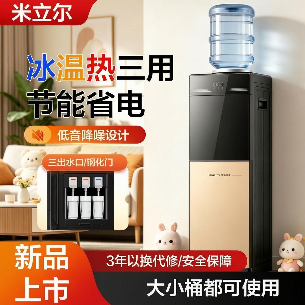 饮水机家用立式小型冷热办公室节能双门制冷制热智能热水机冰温热