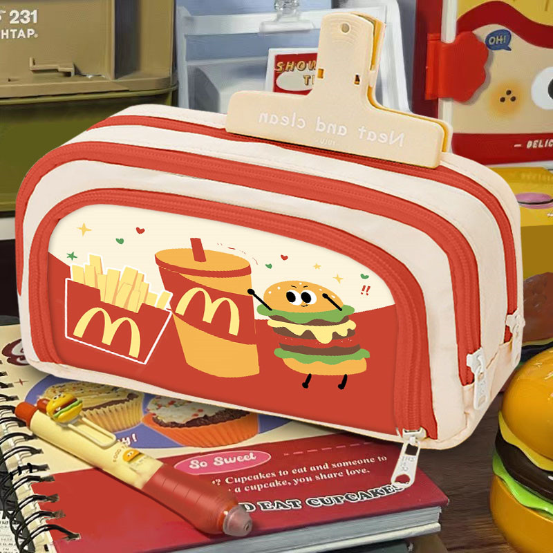 재미 있은 창조적 인 필통 INS 중학교 및 고등학교 여성 햄버거 편지지 상자 맥도날드 대용량 다중 더러운 필통