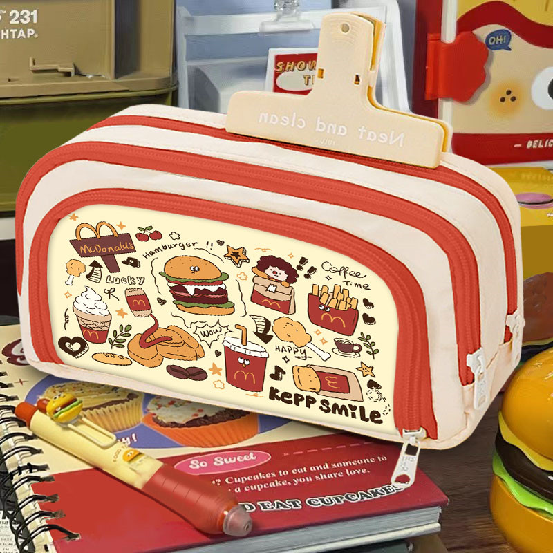 재미 있은 창조적 인 필통 INS 중학교 및 고등학교 여성 햄버거 편지지 상자 맥도날드 대용량 다중 더러운 필통