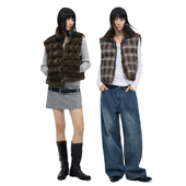 COINROVA 正反两穿格纹皮草羽绒马甲90白鸭绒背心外穿坎肩冬洋气