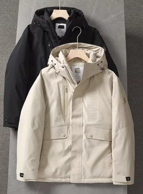 极光95白鸭绒羽绒服男冬季时尚保暖连帽石墨烯外套男HWRAJ4W177A