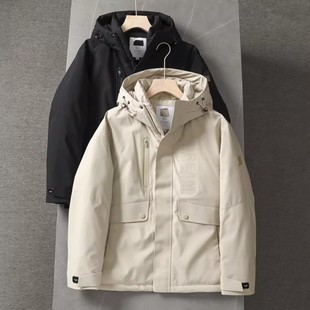 极光95白鸭绒羽绒服男冬季时尚保暖连帽石墨烯外套男HWRAJ4W177A